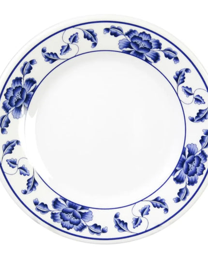 Đĩa Tròn Thunder Group 1006TB Lotus 15.2cm - Nhựa Melamine, Trắng/Xanh Dương