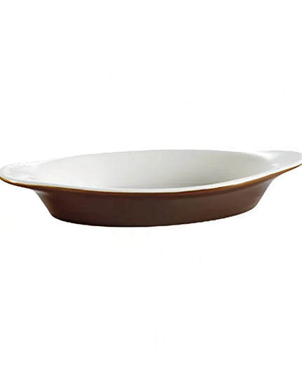 Đĩa Welsh Rarebit Oval CAC COA-8-BWN 240 ml Gốm Nâu/Trắng