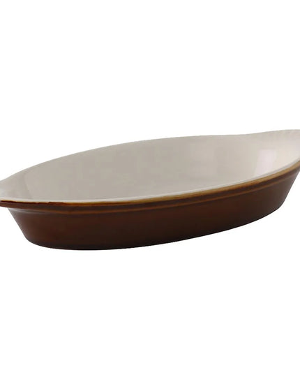 Đĩa Welsh Rarebit Oval Tuxton B1N-150 DuraTux®© 503 ml - Gốm, Màu Caramel/Eggshell