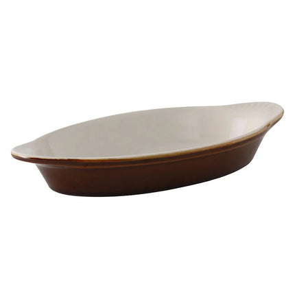 Đĩa Welsh Rarebit Oval Tuxton B1N-150 DuraTux®© 503 ml - Gốm, Màu Caramel/Eggshell