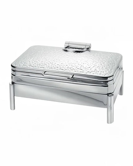 Eastern Tabletop 3925HS 8 qt Rectangular Induction Chafing Dish w/ Hinged Lid, Stainless Steel, Hammered Finish