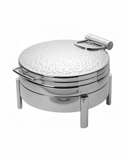 Eastern Tabletop 3928HS 6 qt Round Induction Chafing Dish w/ Hinged Lid, Stainless Steel, Hammered Finish