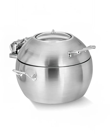 Eastern Tabletop 39311B 11 qt Round Induction Soup Chafer w/ Hinged Glass Lid, Stainless Steel