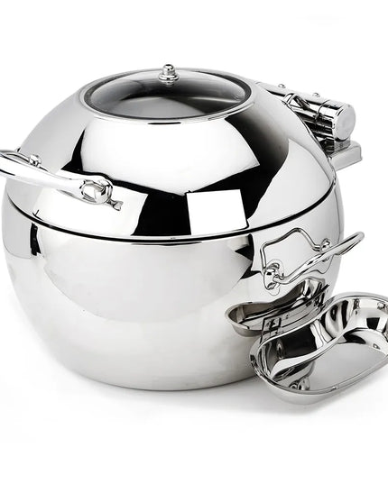 Eastern Tabletop 39311G 11 qt Round Induction Soup Chafer w/ Hinged Glass Lid, Stainless Steel