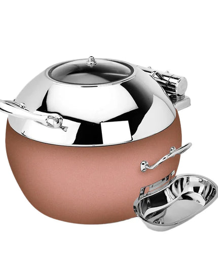 Eastern Tabletop 39311GCP 11 qt Round Induction Soup Chafer w/ Hinged Glass Lid, Stainless, Copper