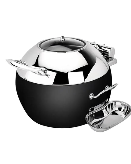 Eastern Tabletop 39311GMB 11 qt Round Induction Soup Chafer w/ Hinged Glass Lid, Stainless, Black