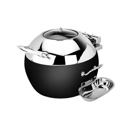 Eastern Tabletop 39311GMB 11 qt Round Induction Soup Chafer w/ Hinged Glass Lid, Stainless, Black