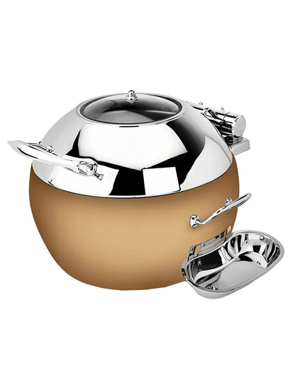 Eastern Tabletop 39311GRZ 11 qt Round Induction Soup Chafer w/ Hinged Glass Lid, Stainless, Bronze
