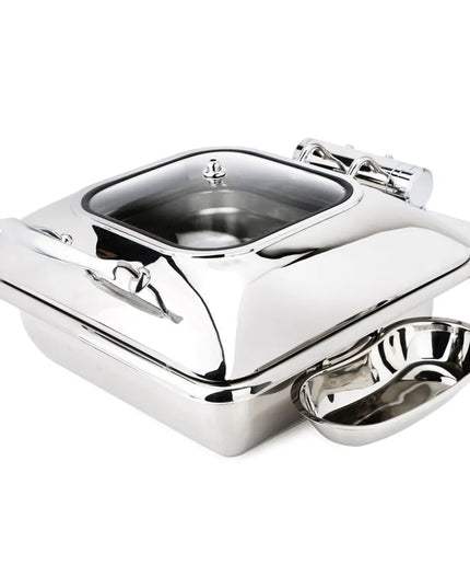 Eastern Tabletop 3934G 6 qt Square Induction Chafer w/ Hinged Glass Lid, Stainless Steel