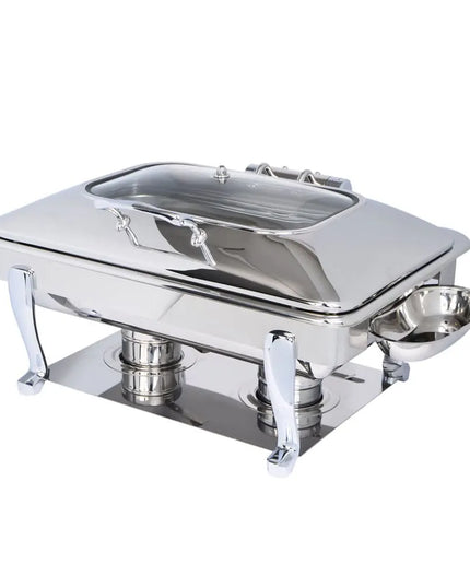 Eastern Tabletop 3935GS 8 qt Oblong Induction Chafer w/ Hinged Glass Lid, Stainless Steel