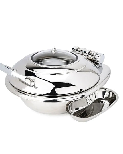 Eastern Tabletop 3939G 4 qt Round Induction Chafer w/ Hinged Glass Lid, Stainless Steel