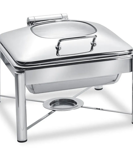 Eastern Tabletop 3954G/S 6 qt Square Induction Chafing Dish w/ Hinged Glass Lid, Stainless Steel