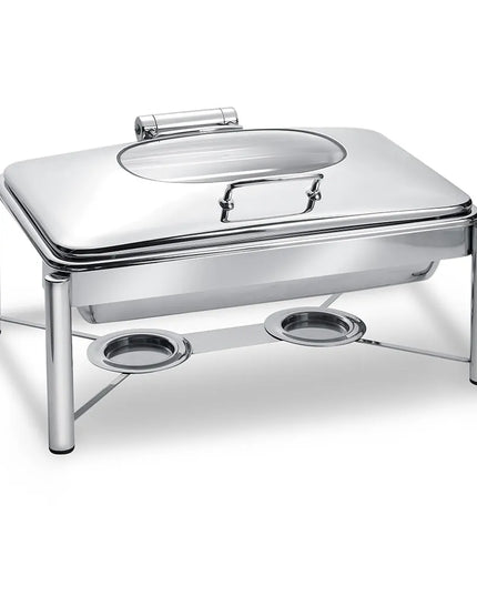 Eastern Tabletop 3955G/S 8 qt Rectangular Induction Chafing Dish w/ Hinged Glass Lid, Stainless Steel