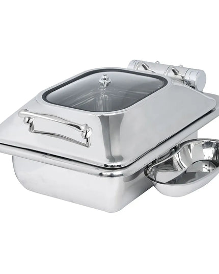 Eastern Tabletop 3964G 4 qt Square Induction Chafing Dish w/ Hinged Glass Lid, Stainless Steel