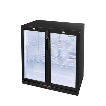 GASTRO-COOL | Commercial Back Bar Display Fridge – 200 L – 900 mm – 2 Glass Doors – Black – GCUC200