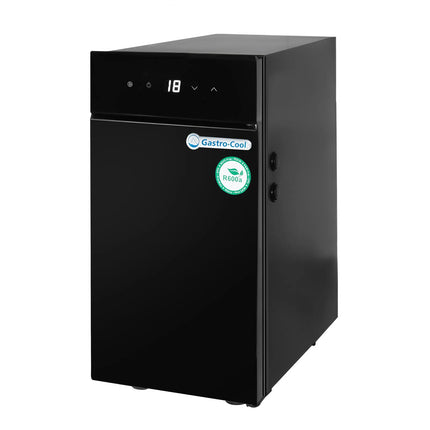 GASTRO-COOL | Commercial Milk Fridge for Coffee Machines - 220mm - 9 Litres - LED lighting - digital controller with temperature display - with milk feed-through - Black - Temperature range 0 to 4 °C
