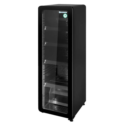 GASTRO-COOL | Commercial Upright Glass Door Display Fridge - 418mm - 140 Litres - Slimline - with 1 hinged glass door - LED lighting - Black - Temperature range 0 to 10 °C