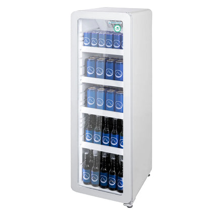 GASTRO-COOL | Commercial Upright Glass Door Display Fridge - 418mm - 140 Litres - Slimline - with 1 hinged glass door - LED lighting - Temperature range 0 to 10 °C - White
