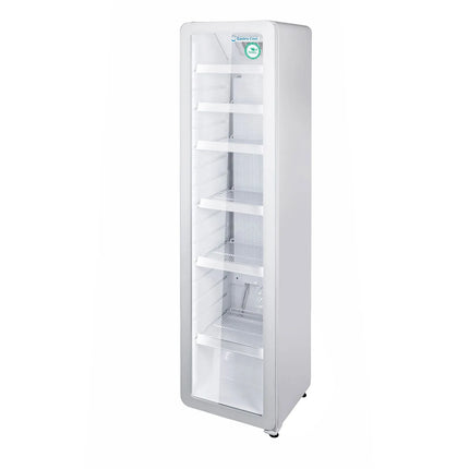 GASTRO-COOL | Commercial Upright Glass Door Display Fridge - 418mm - 212 Litres - Slimline - with 1 hinged glass door - LED lighting - White - Temperature range 0 to 10 °C