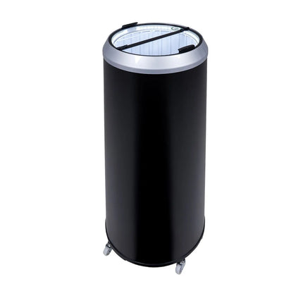 GASTRO-COOL | Party Drinks Cooler Barrel – 71 L - 0–10°C - Glass lid - Castors - Black/Silver - LED front - 2 baskets