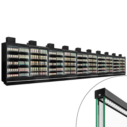 GGM Gastro (10 pcs) Commercial multideck display fridge - 18750mm - with 4 hinged glass doors & 5 shelves - Black
