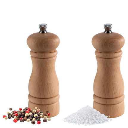 GGM Gastro (12 pcs) (2 pcs) Salt & Pepper Mills PREMIUM - ETERNAL - Beech Wood - Height: 155mm - Light Brown