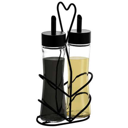 GGM Gastro (12 pcs) Cruet Set - 2-piece - Stainless steel stand - Glass - with removable lids - oil & vinegar - Height: 200mm