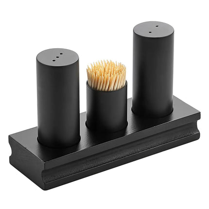 GGM Gastro (12 pcs) Salt and Pepper Cruet Set and Stand - 3-piece - Stainless steel stand - salt & pepper & toothpicks - Height: 100mm - Black