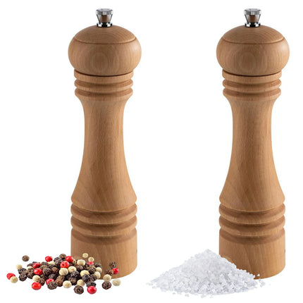 GGM Gastro (12 pcs) Salt & Pepper Mills PREMIUM - ETERNAL - Beech Wood - Height: 230mm - Light Brown
