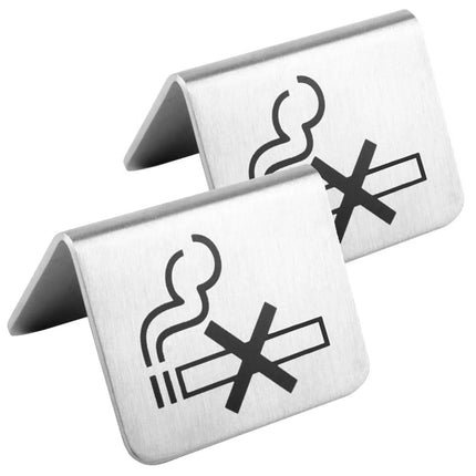GGM Gastro (12 pcs) Table Tent - 2-piece Set - "No Smoking" - Stainless Steel - 55x35mm