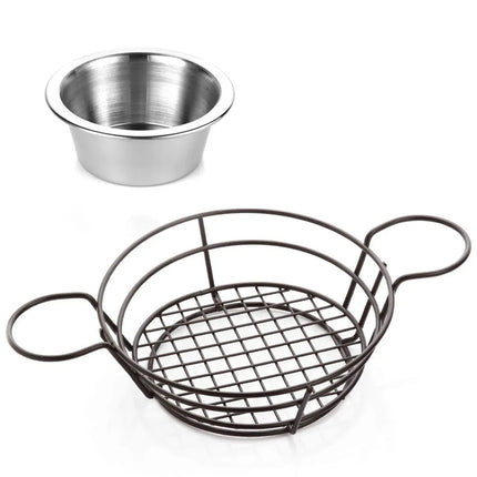 GGM Gastro (15 Cái) Giỏ Phục Vụ - SNACKHOLDER - Thép Không Gỉ - Tròn - Ø210mm - Kèm Chén Chấm