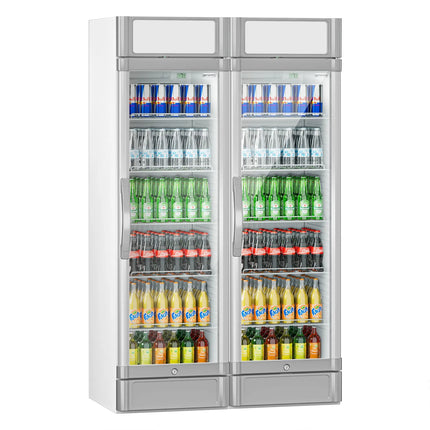 GGM Gastro (2 pcs) Commercial Beverage Display Fridge - 1190mm - 694 Litres - with 2 hinged glass doors - LED lighting - digital controller with temperature display - Grey - Temperature range 2 to 10 °C