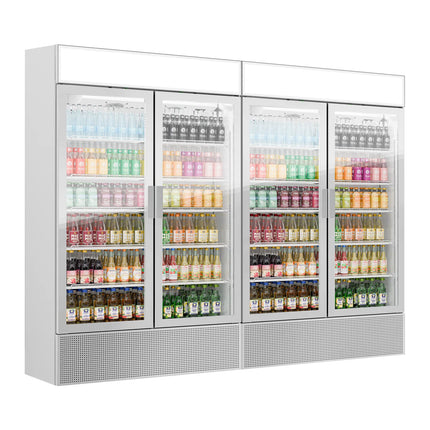 GGM Gastro (2 pcs) Commercial Beverage Display Fridge - 2400mm - 2400 Litres - with 4 hinged glass doors - LED lighting - Temperature range 1 to 10 °C