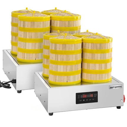GGM Gastro (2 pcs) - Commercial Dim Sum & Dumpling Steamer - 2.5kW - Digital - incl. 32 Bamboo Baskets & 8 Lids