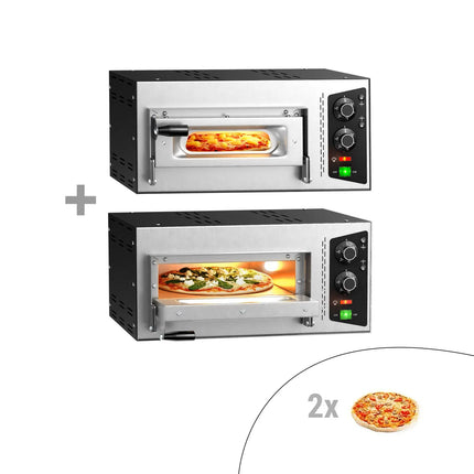 GGM Gastro (2 pcs) Electric Deck Pizza Oven - Single Deck - Refractory Stone Deck - 1+1 - Ø 35cm (35.1 cm) - 230V Single Phase | 13A Plug - Mechanical Controls - up to 450°C