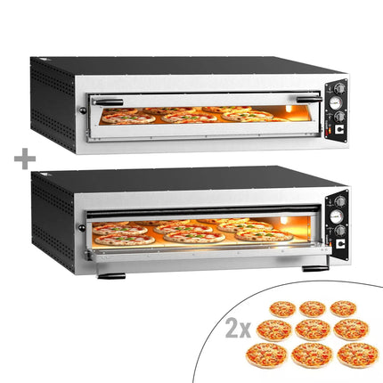 GGM Gastro (2 pcs) Electric Deck Pizza Oven - Single Deck - Refractory Stone Deck - 9 x Ø 34cm (34 cm) - up to 450°C - Mechanical Controls