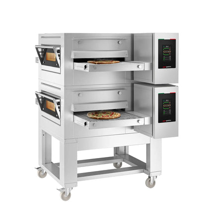 GGM Gastro (2 pcs) Gas Conveyor Pizza Oven - 1550x2000mm (154.9 cmx199.9 cm) - 230V Single Phase - Touchscreen Controls - Belt width: 650mm (65 cm) - up to 350°C - incl. Base frame