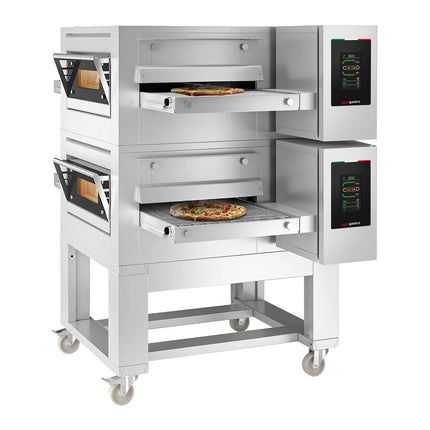 GGM Gastro (2 pcs) Gas Conveyor Pizza Oven - 1980x2450mm (198.1 cmx245.1 cm) - 230V Single Phase - Touchscreen Controls - Belt width: 1000mm (100.1 cm) - up to 350°C - incl. Base frame & Wheels