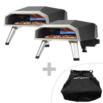 GGM Gastro (2 pcs) Portable Outdoor Gas Pizza Oven - for Ø 30cm (30.5 cm) pizza - up to 500°C - incl. Waterproof carry bags & 2 pizza stones