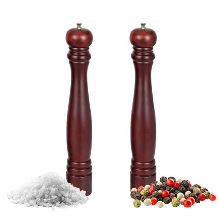 GGM Gastro (2 pcs) Salt & Pepper Mills - Wood - Steel Grinding Mechanism - Height: 460 mm - Brown