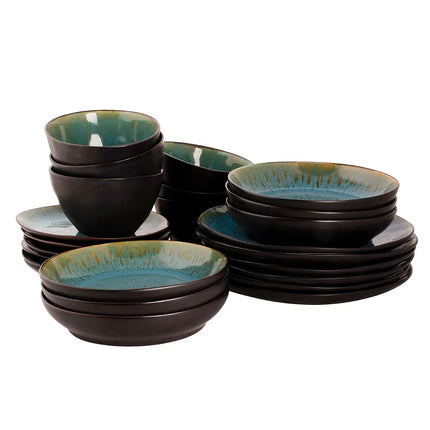 GGM Gastro (24 pcs) LOTUS | Crockery Set - Stoneware - Mixed sizes - Turquoise/Black