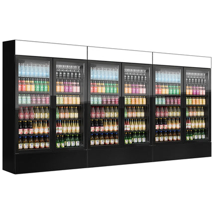 GGM Gastro (3 pcs) Commercial Beverage Display Fridge with Illuminated Canopy - 1200mm - 3600 Litres - with 6 hinged glass doors - LED lighting - Temperature range 1 to 10 °C