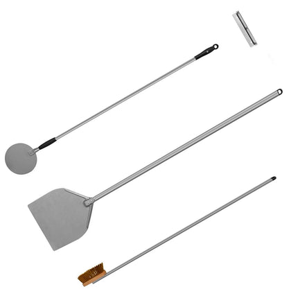 GGM Gastro (4 pieces) Pizza oven paddles and Pizza oven brush PREMIUM – aluminium peel - brass brush - wall rack
