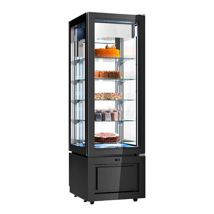 GGM Gastro 4-Sided Glass Display Freezer - 324L - 600mm - Double glazing - square - with 5 glass shelves - 1 glass door - Black