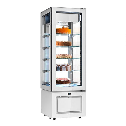 GGM Gastro 4-Sided Glass Display Freezer - 324L - 600mm - Double glazing - square - with 5 glass shelves - 1 glass door front - White