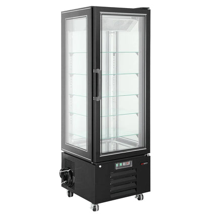 GGM Gastro 4-Sided Glass Display Freezer - 340L - 650mm - with 5 adjustable glass shelves - 1 rear glass door - Black