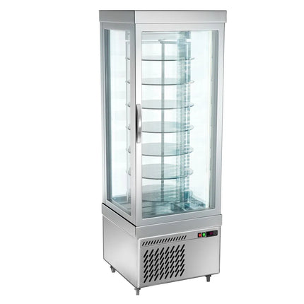 GGM Gastro 4-Sided Glass Display Freezer - 430L - 670mm - Triple glazing - round - with 7 rotating shelves - Silver