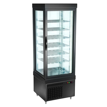 GGM Gastro 4-Sided Glass Display Freezer - 430L - 670mm - with 6 rotating glass shelves - 1 door - Black