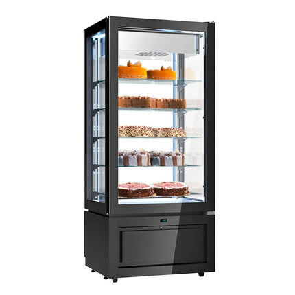 GGM Gastro 4-Sided Glass Display Freezer - 457L - 805mm - Double glazing - square - black front - with 5 glass shelves - 1 glass door, right-hinged - Black