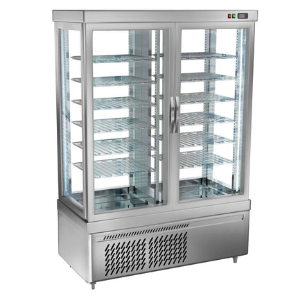 GGM Gastro 4-Sided Glass Display Freezer - 935L - 1320mm - Triple glazing - round - with 12 rotating shelves - 2 glass doors - for patisserie - Silver